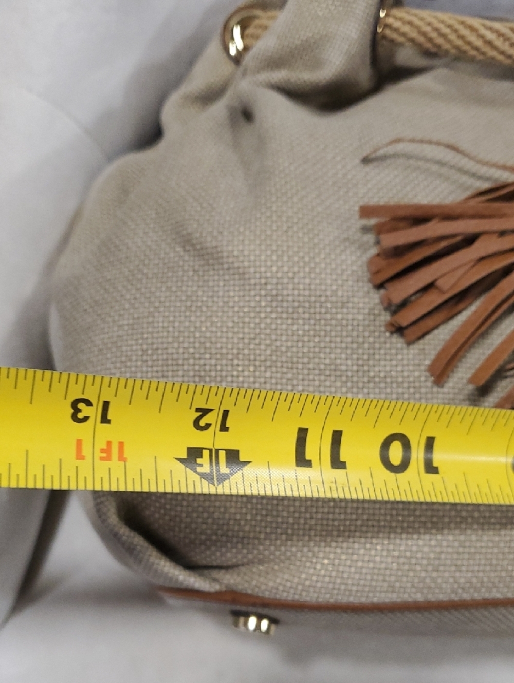 Michael Kors Tan Canvas Drawstring Shoulder Bag with Brown Leather Trim - Picture 10 of 17